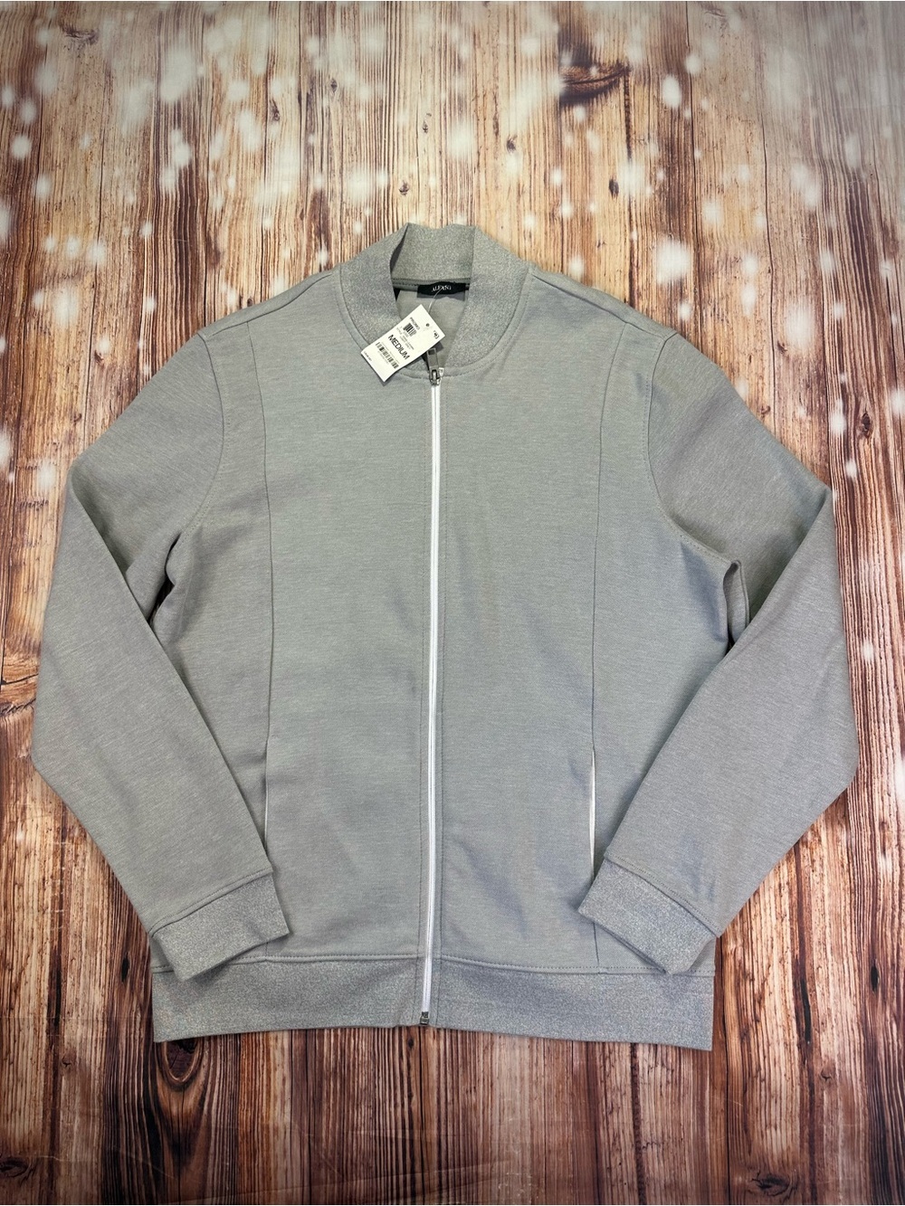 NWT Alfani Light Gray Full-Zip Men's Sweater Jacket Size Medium 100% Cotton